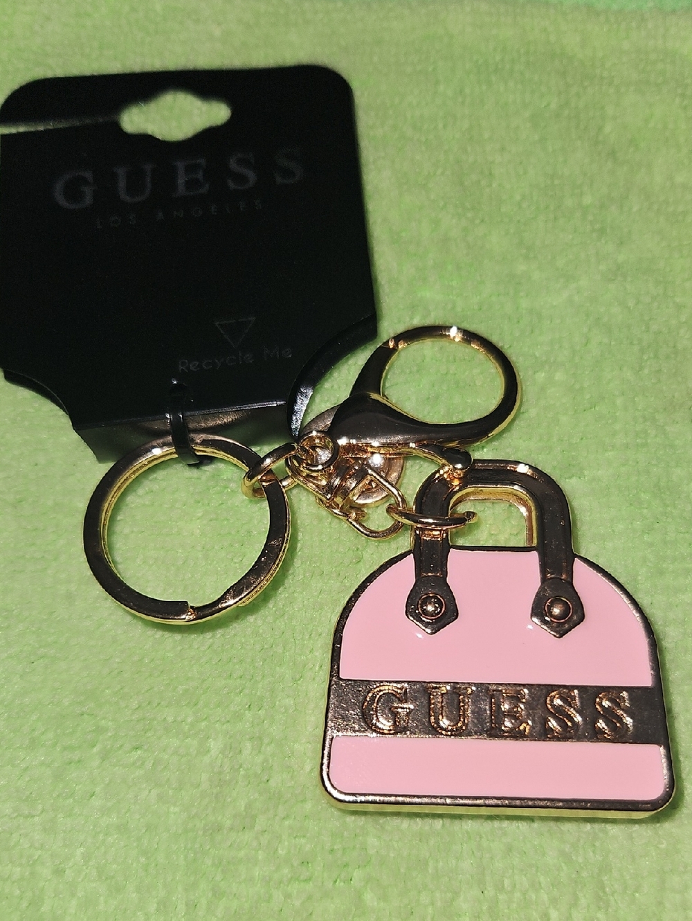 GUESS Pink and Gold Logo Purse Keychain Charm